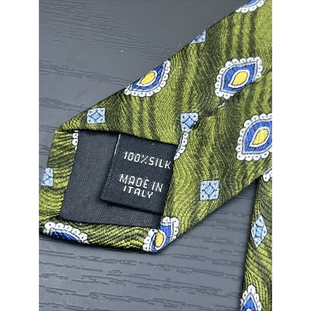 Jos. A. Bank Green Yellow Paisley Silk Tie Made In Italy 62" Neck Tie - Picture 4 of 6